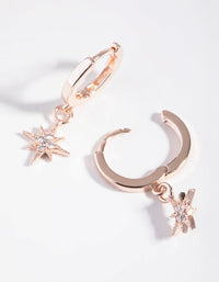 Real Rose Gold Plated Diamante Star Huggie Earrings - link has visual effect only