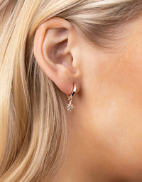 Real Rose Gold Plated Diamante Star Huggie Earrings - link has visual effect only