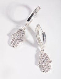 Real Silver Plated Diamante Hamsa Huggie Earrings - link has visual effect only