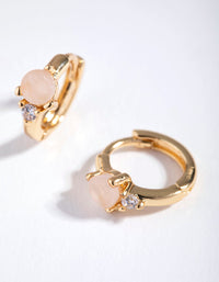 Real Gold Plated Semi Precious Huggie Earrings - link has visual effect only