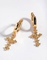 Real Gold Plated Cross Huggie Earrings - link has visual effect only