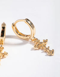Real Gold Plated Cross Huggie Earrings - link has visual effect only