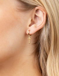 Real Gold Plated Cross Huggie Earrings - link has visual effect only