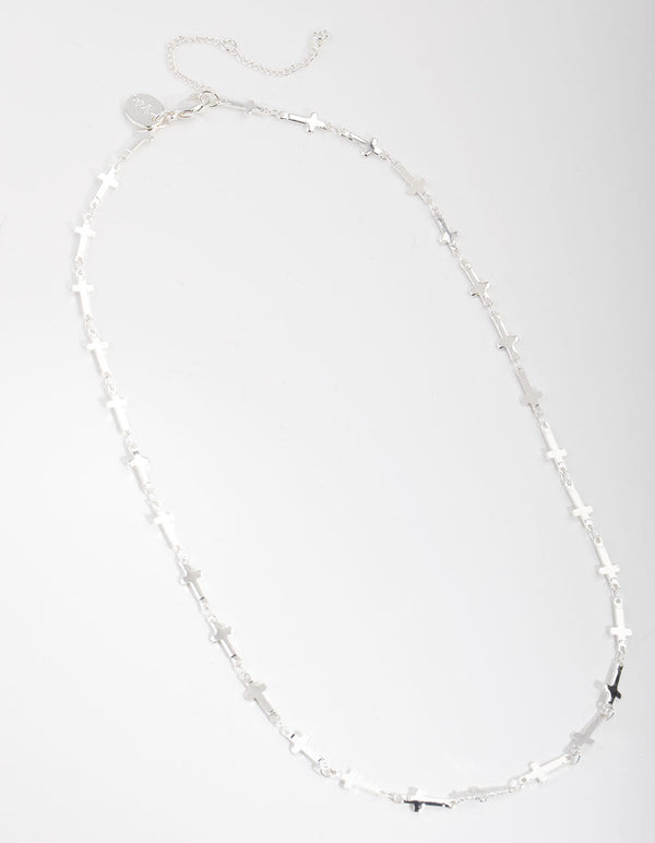 Real Silver Plated Cross Station Necklace