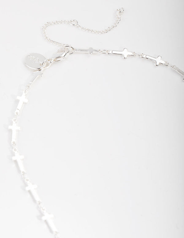 Real Silver Plated Cross Station Necklace