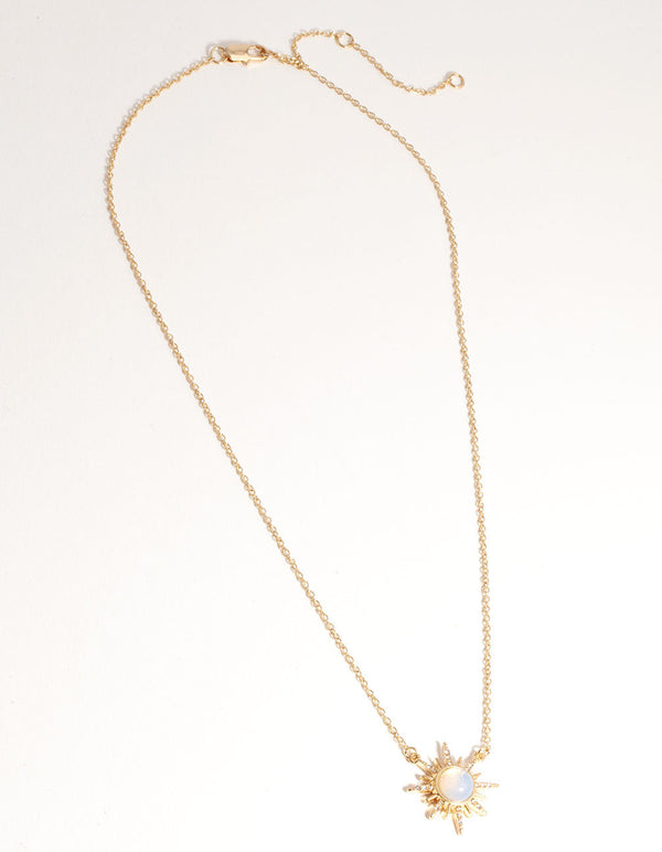 Real Gold Plated Diamante and Moonstone Sun Necklace