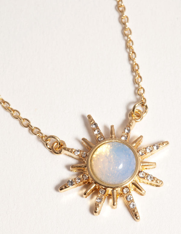 Real Gold Plated Diamante and Moonstone Sun Necklace