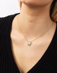 Real Gold Plated Diamante Semi Precious Jade Sun Necklace - link has visual effect only