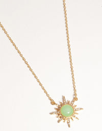Real Gold Plated Diamante Semi Precious Jade Sun Necklace - link has visual effect only