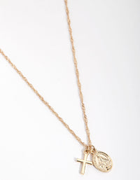 Real Gold Plated Cross and Coin Necklace - link has visual effect only