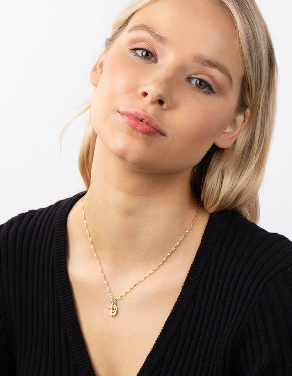 Real Gold Plated Cross and Coin Necklace