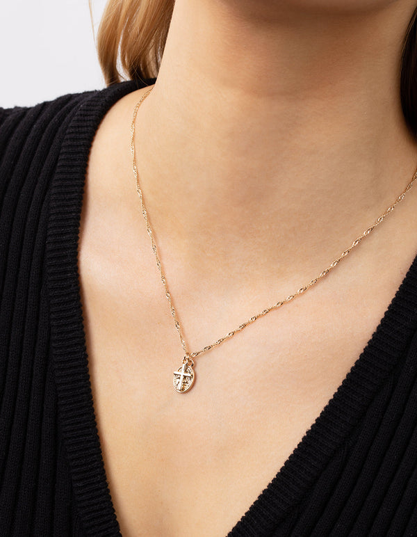 Real Gold Plated Cross and Coin Necklace