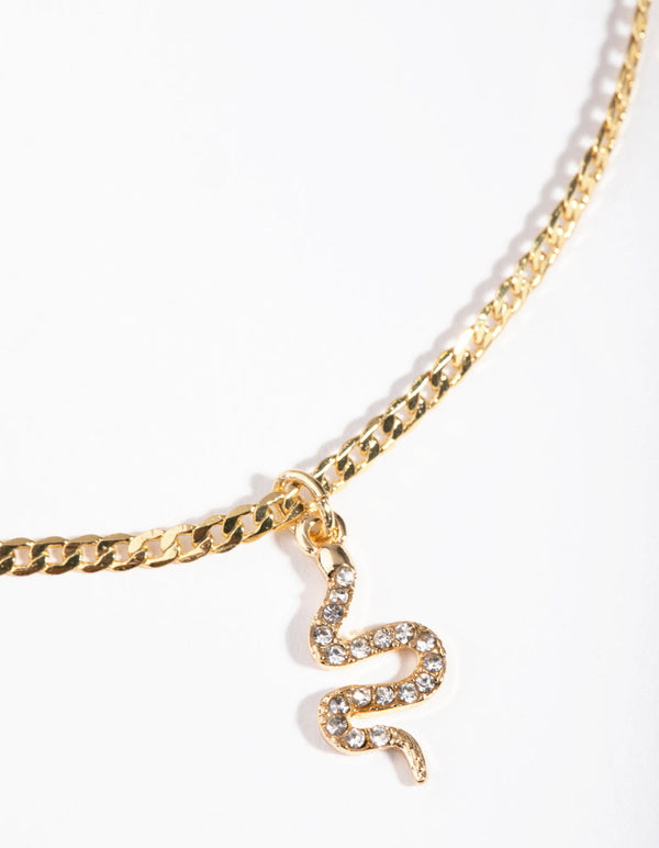 Real Gold Plated Diamante Snake Necklace