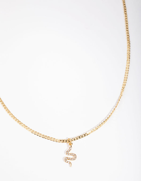 Real Gold Plated Diamante Snake Necklace