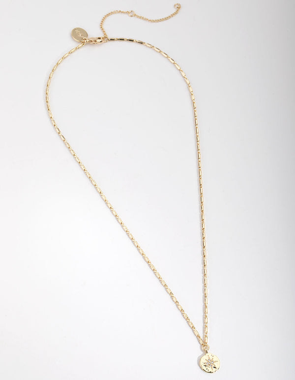 Real Gold Plated Starburst Disc Necklace