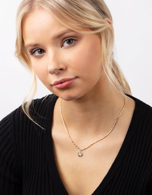 Real Gold Plated Starburst Disc Necklace