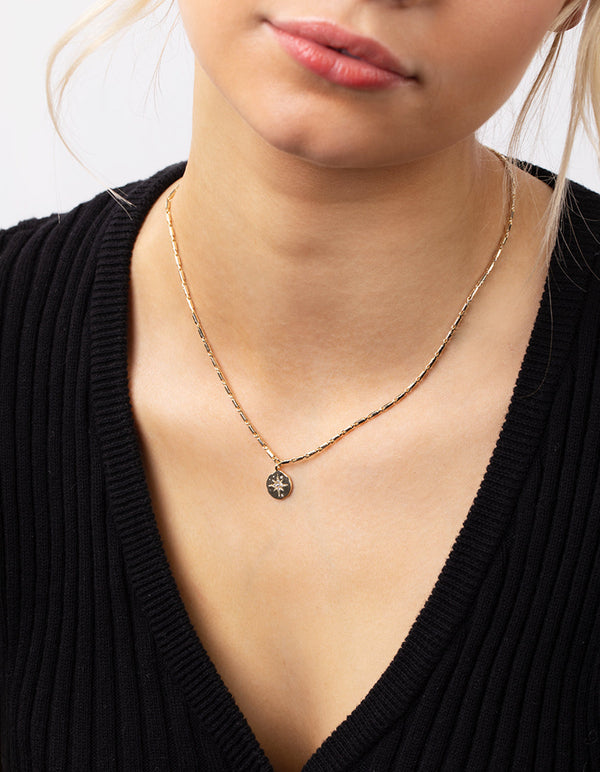 Real Gold Plated Starburst Disc Necklace