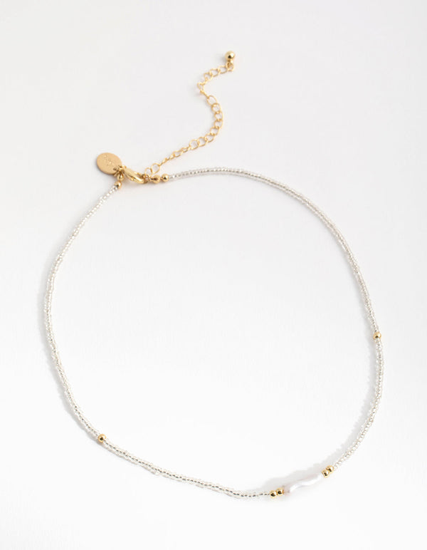Real Gold Plated Freshwater Pearl and Seed Bead Necklace