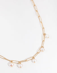 Real Gold Plated Rectangle Freshwater Pearl Necklace - link has visual effect only