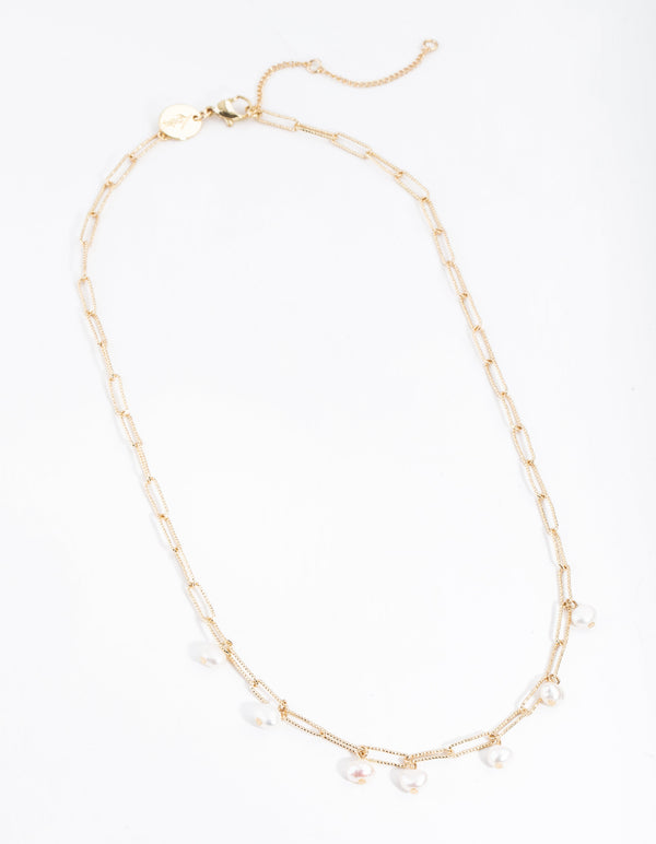 Real Gold Plated Rectangle Freshwater Pearl Necklace