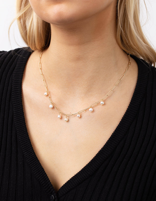 Real Gold Plated Rectangle Freshwater Pearl Necklace