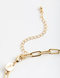 Real Gold Plated Rectangle Link Freshwater Pearl Necklace - link has visual effect only