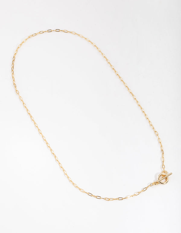 Real Gold Plated Thin Chain T&O Bar Necklace