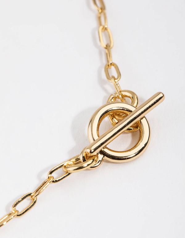 Real Gold Plated Thin Chain T&O Bar Necklace