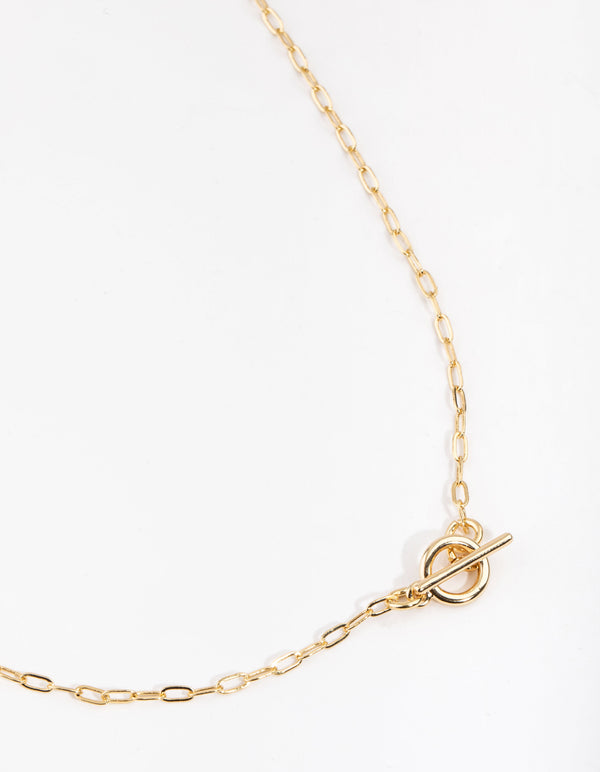 Real Gold Plated Thin Chain T&O Bar Necklace