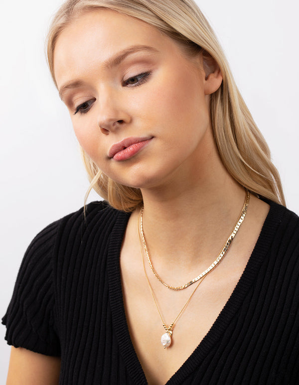 Real Gold Plated Large Freshwater Pearl Necklace