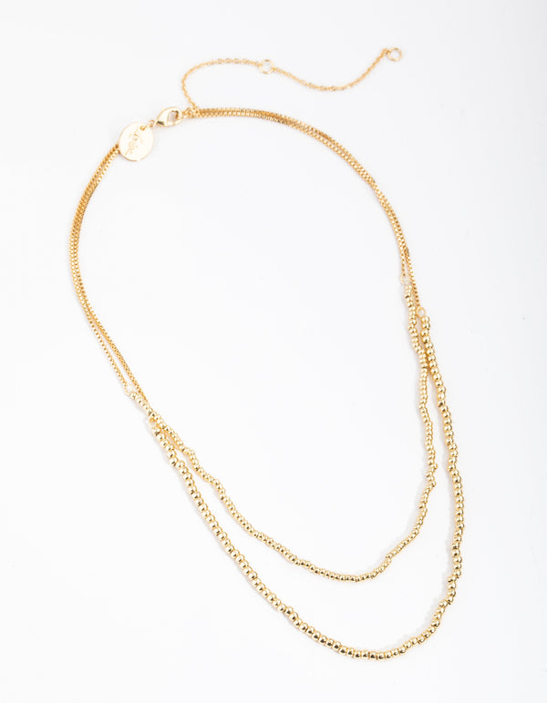 Real Gold Plated Double Bead Necklace