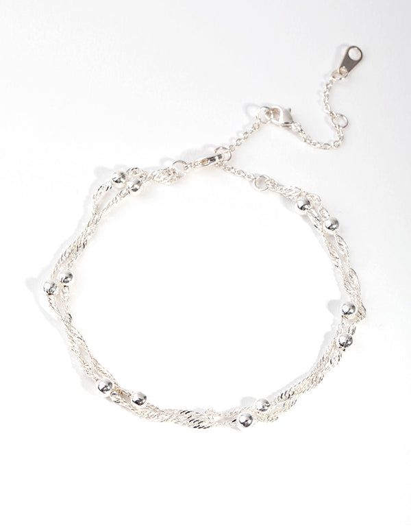 Real Silver Plated Double Row Chain & Ball Bracelet