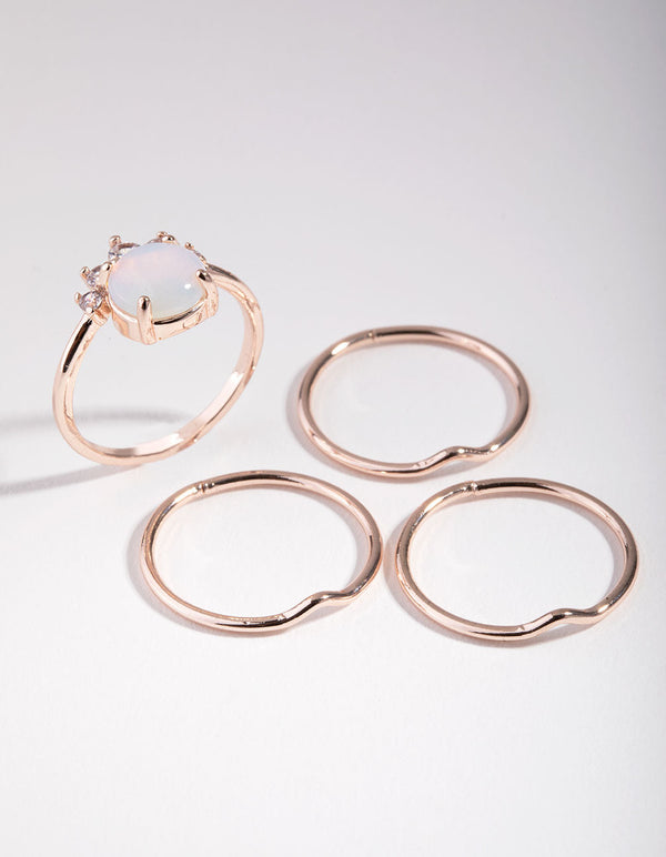 Real Rose Gold Plated Semi Precious Moonstone 4-Pack Rings