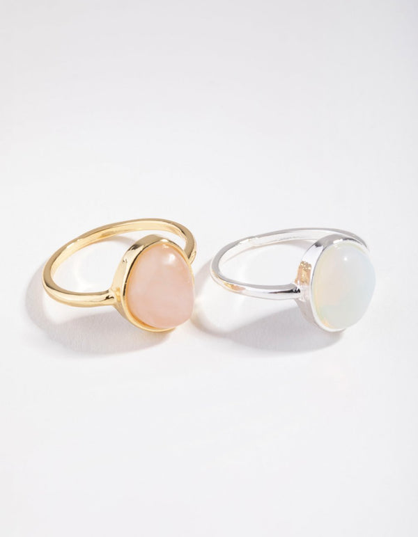 Real Gold and Silver Plated Oval Semi Precious Rings 2-Pack