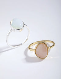 Real Gold and Silver Plated Oval Semi Precious Rings 2-Pack - link has visual effect only