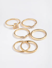 Real Gold Plated Diamante and Plain Rings 6-Pack - link has visual effect only