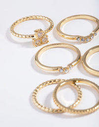 Real Gold Plated Diamante and Plain Rings 6-Pack - link has visual effect only