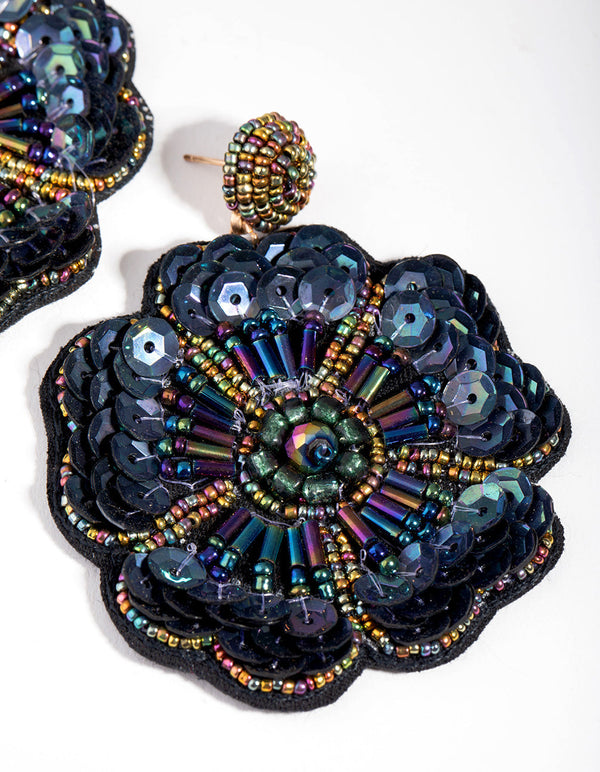 Beaded Flower Drop Earrings