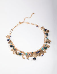 Burnished Gold Link Chain Cluster Necklace - link has visual effect only