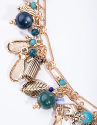 Burnished Gold Link Chain Cluster Necklace - link has visual effect only