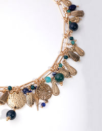 Burnished Gold Link Chain Cluster Necklace - link has visual effect only
