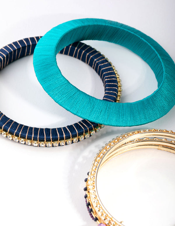 Gold Thread Wrap 7-Pack Bracelets