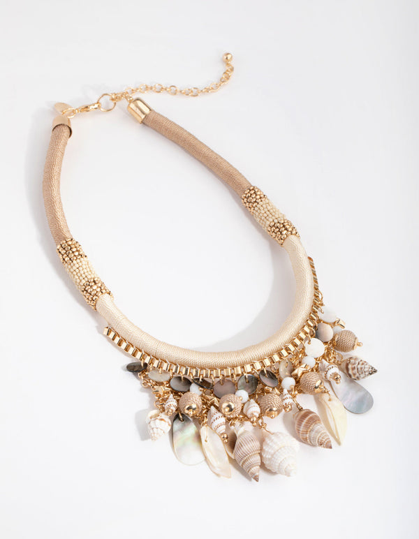 Gold Woven Shell Collar Necklace