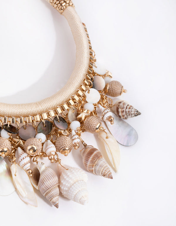 Gold Woven Shell Collar Necklace