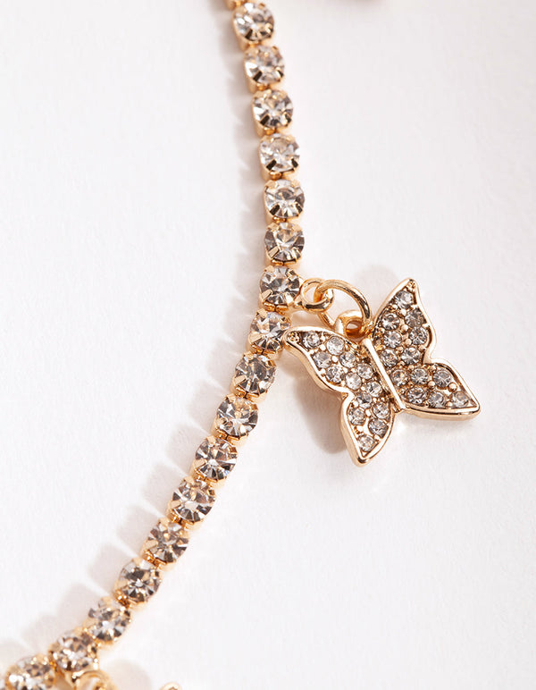 Gold Diamante Butterfly Choker Necklace