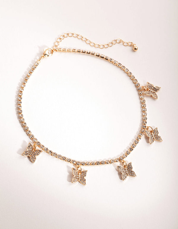 Gold Diamante Butterfly Choker Necklace