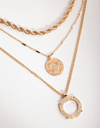 Gold Greek Key Disc 3-Row Necklace - link has visual effect only