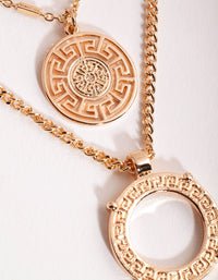 Gold Greek Key Disc 3-Row Necklace - link has visual effect only