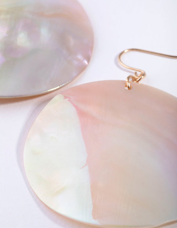 Gold Shell Disc Drop Earrings