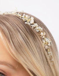 Gold Pearl and Flower Alice Band - link has visual effect only